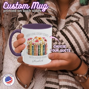 Gift for Book Lovers, Bookish Cup, Book Lover Mug, Custom Book Lover Mug, Personalized Floral Book Mug, Bookworm Mug, Custom Gift For Reader