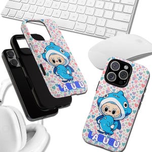 Labubu phone case, cute kawaii bunny cover for iPhone 16 15 14 13 12 11 Pro Max and Samsung, shockproof personalized gift