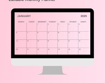 2025 Monthly Planner in Pink | Printable and Editable | Family Organizer for Home & Office