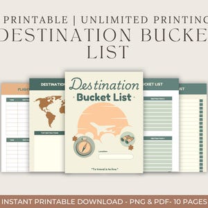 Destination Bucket List – Printable Travel Planner, Vacation Goals, Travel Wishlist, Trip Planner, Bucket List Journal, Travel Checklist PDF