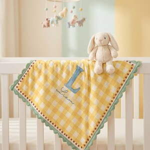 Personalized Baby Lovey Blanket Monogram Initial and Name, Minky Gingham Baby Shower Gift, Custom Newborn Blanket, Baby Girl Boy Gift