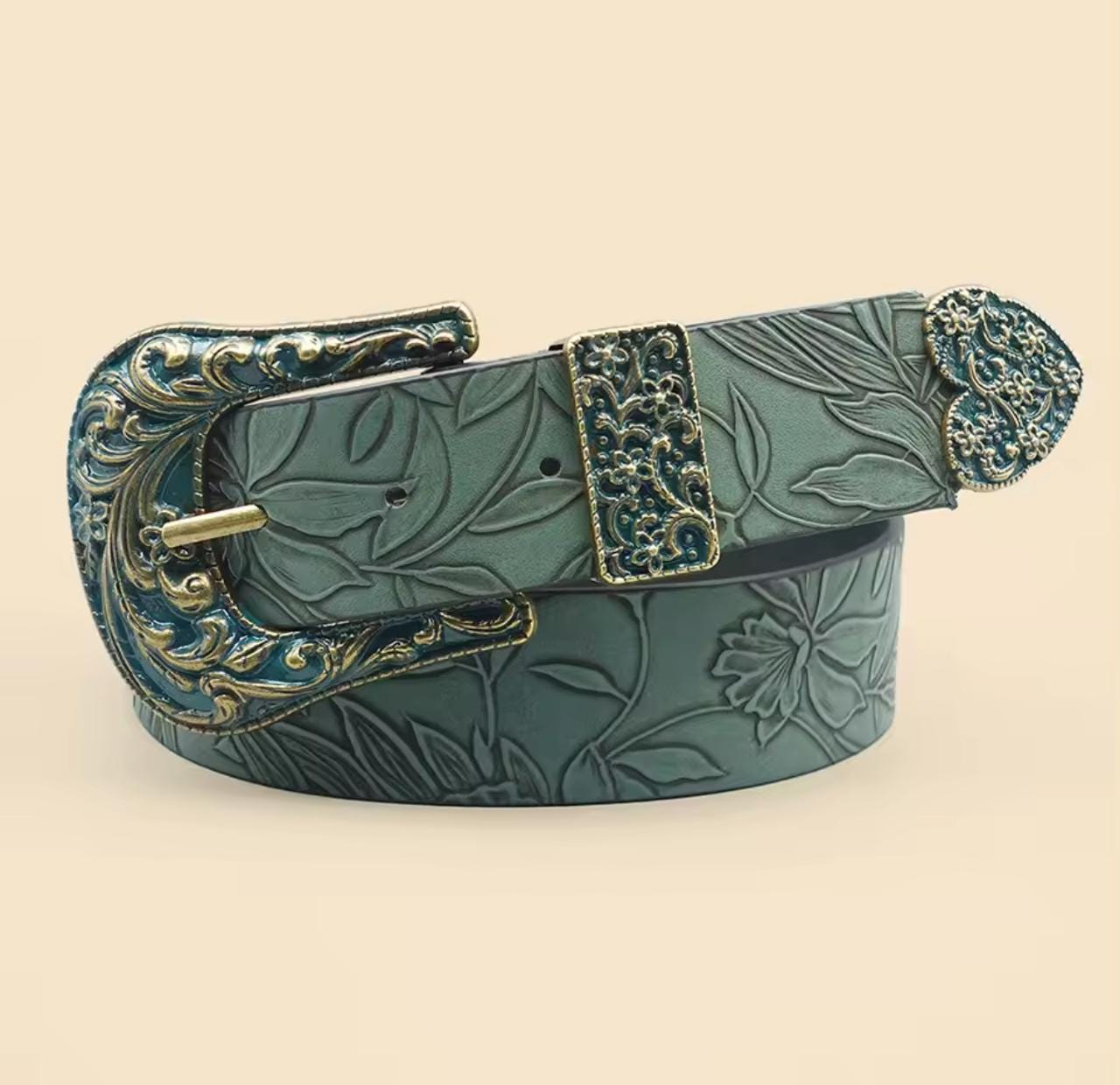 Vintage Dark Color Carved Women's Belt with Leaf Print, Versatile for Autumn and Winter Casual Belt, Daily Commuting Decoration
