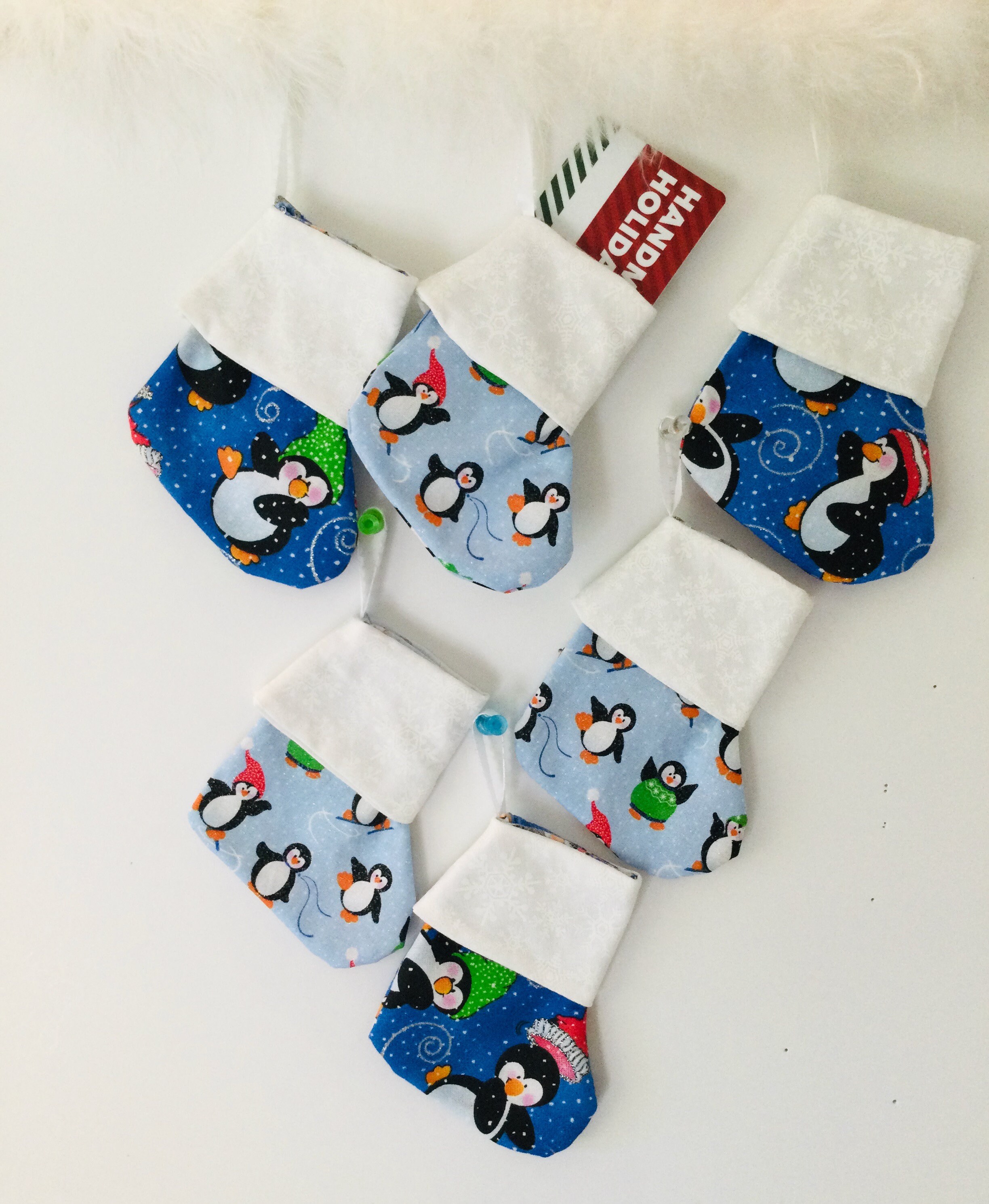 Set of 6 Christmas Gift Card Stockings, Christmas Party favors, Gift Card holders, Penguin gift card stocking