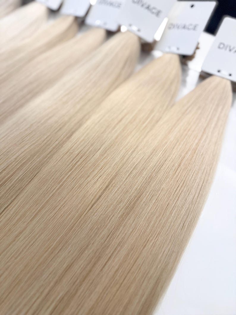 Blonda äkta hårförlängningar: Virgin Remy Tape-In, K-Tip, Nano Tips - 50g bild 4