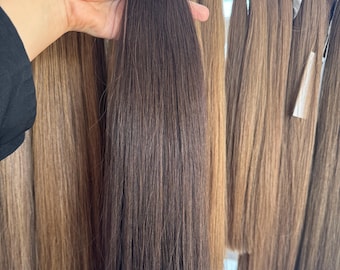 Extensiones de cabello eslavo con cinta adhesiva color castaño oscuro: Remy de doble estiramiento, 50 g