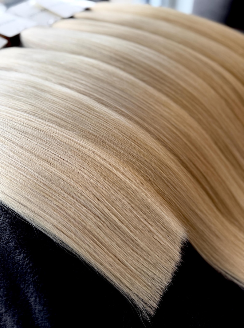 Blonda äkta hårförlängningar: Virgin Remy Tape-In, K-Tip, Nano Tips - 50g bild 2