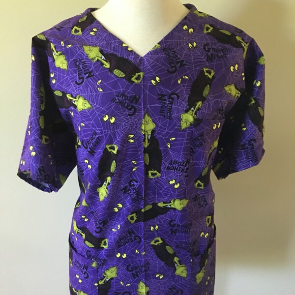 The grinch medical scrub top- dental - health care vet scrub top - cna- dr- doctor- nurse scrub top - #medicalscrubs