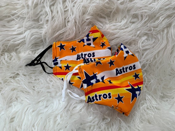 Astros Houston 100% Cotton Facemask Face covering Orange Blue white Adjustable Ear Loop NO Opening for filter