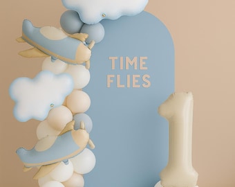 Time Flies First Birthday Party Balloon Garland Arch Airplane Cloud Theme Travel