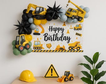 Pre-assembled Party Garland Construction Birthday Party Decorations For Kids ,Dump Truck Kids Construction Theme Party