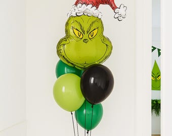 Grinch Theme Balloon Bouquet Christmas Party Decor Licensed Whimsical Holiday Grinchmas Friendsmas Mean One Peppermint Candy Arch Red Green