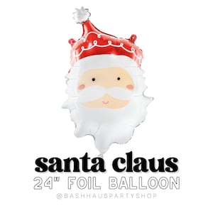 May include: A 61 cm foil balloon shaped like Santa Claus's face. The balloon has a white beard and face, a red hat with white trim, and the text "santa claus 24" foil balloon".