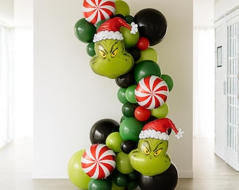 Grinch Theme Balloon Garland Christmas Party Decor Licensed Whimsical Holiday Grinchmas Friendsmas Mean One Peppermint Candy Arch Red Green