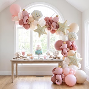 Sea You Soon Baby Pink Balloon Garland Kit DIY Under The Sea Baby Shower Decor Coastal Beach Girl Seahorse Starfish Shell Pink