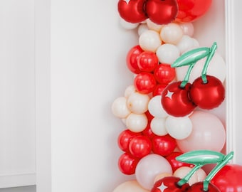10 Palloncini A Forma Di Ciliegia In Alluminio Rosso 50x52 Cm - Decorazioni Creative Per Feste A Tema Frutta, Compleanni, Feste Estive, Riutilizzabili