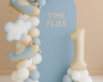 Time Flies First Birthday Party Balloon Garland Arch Airplane Cloud Theme Travel Decor Boy