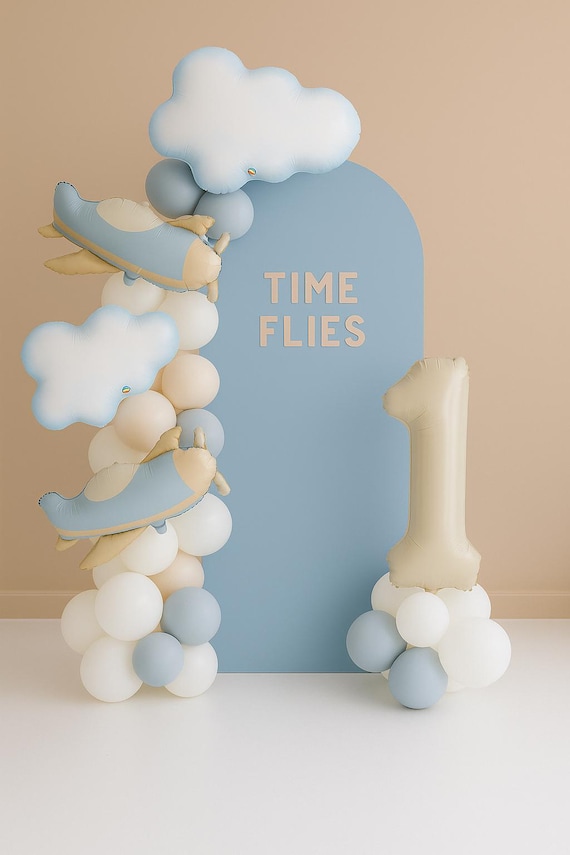 Time Flies First Birthday Party Balloon Garland Arch Airplane Cloud Theme Travel