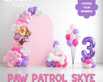 Skye Paw Patrol Licensed Balloon Garland DIY Kit Party Arch Pink Lavender Berry Pawprint Birthday Backdrop Photo Booth Banner Decor