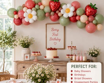 Berry First Birthday Balloon Garland Kit DIY Strawberry Daisy Sage Green Red 1st Birthday Party Decor Berry Sweet One