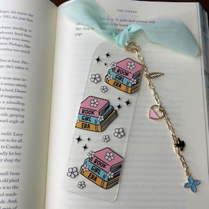 Handmade Custom acrylic bookmark, Custom Charm bookmark, Cute bookmark, Ribbon bookmark, Coquette bookmark, Coquette bookish