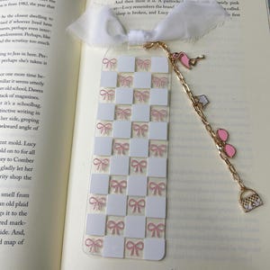 Handmade Custom acrylic bookmark, Custom charm bookmark, cute bookmark, ribbon bookmark, coquette bookish, coquette bookmark, bookish gift