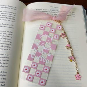 Handmade Custom acrylic bookmark, custom charm bookmark, ribbon bookmark, coquette bookish, cute handmade bookish bookmark, cute bookmark