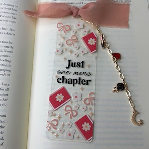 Handmade custom acrylic bookmark, custom charm bookmark, ribbon bookmark, coquette bookish, coquette bookmark, cute bookmark