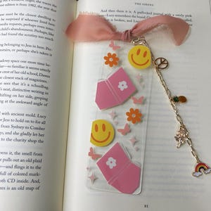 Handmade Custom acrylic bookmark, Custom Charm bookmark, Ribbon bookmark, bookish gift, gift for reader, Bookish lover gift, cute bookmark