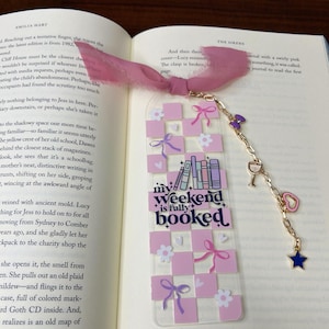 Handmade Custom acrylic bookmark, handmade Custom charm bookmark, ribbon bookmark, coquette bookmark, cute bookmark