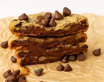 Galletas gourmet con chispas de chocolate: Delicia casera espesa, pegajosa y masticable