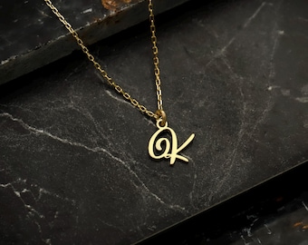 Custom Script Initial Necklace, Dainty Cursive Letter Pendant, Sterling Silver Gold Filled