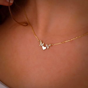 Two 2 Initial Heart Necklace, Personalized Couple Necklace, 14k Gold Filled or 925 Sterling Silver Pendant, Anniversary Gift for Her
