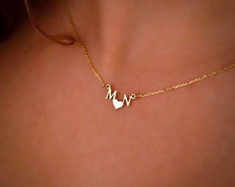 Two 2 Initial Heart Necklace, Personalized Couple Necklace, 14k Gold Filled or 925 Sterling Silver Pendant, Anniversary Gift for Her