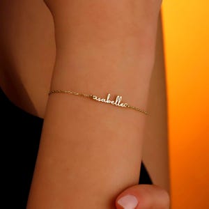 Dainty Personalized Script Name Bracelet: Custom 14k Gold Filled or Sterling Silver Handmade Bracelet