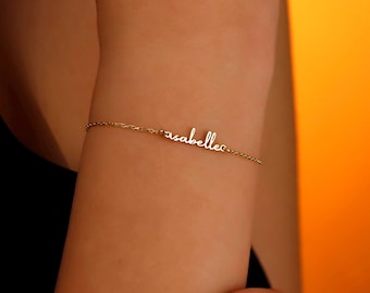 Dainty Personalized Script Name Bracelet: Custom 14k Gold Filled or Sterling Silver Handmade Bracelet