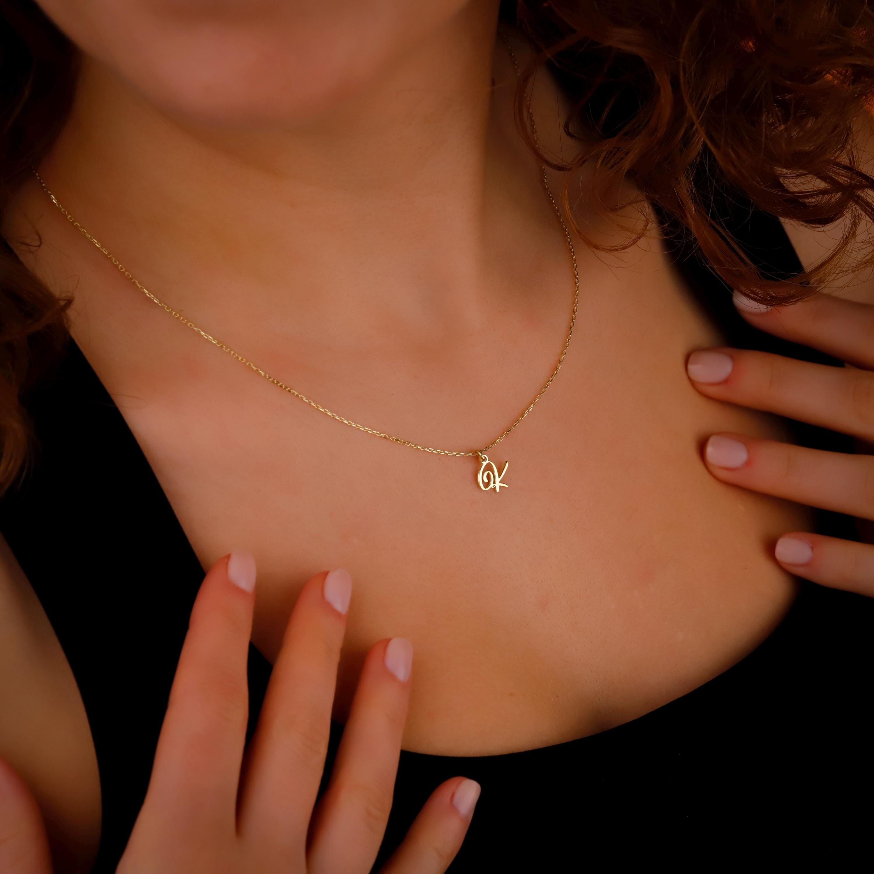 Dainty Custom Script Initial Necklace,Personalized Letter Pendant ,925 Sterling Silver with 14K Gold Filled,Minimalist Necklace,Gift For Her