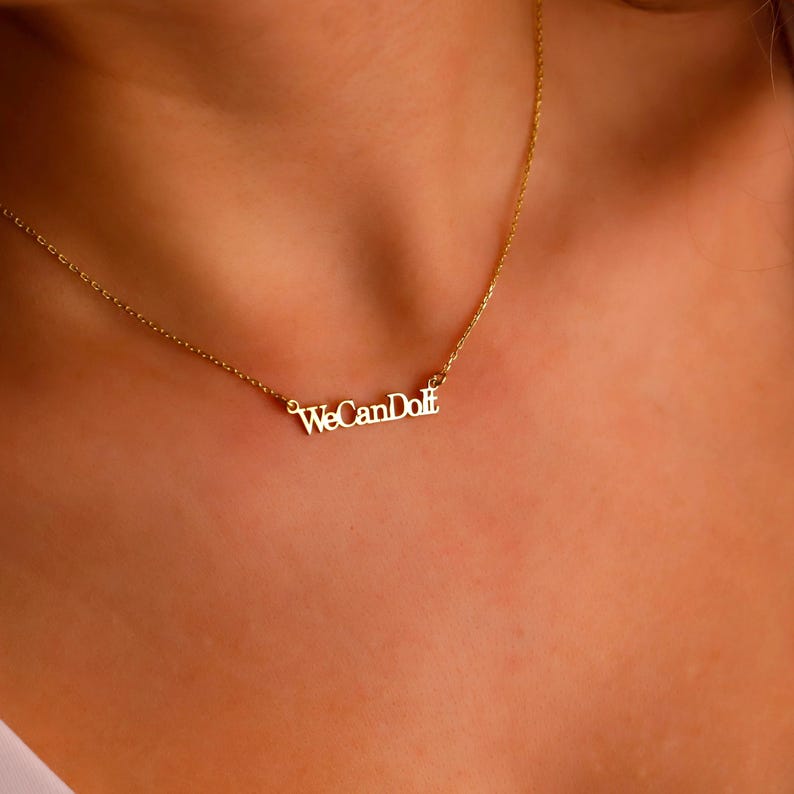 girl power necklace; feminist jewelry for women; personalized empowerment necklace; custom engraved word pendant; waterproof jewelry gift; meaningful necklace for her; quote necklace gold filled; strong woman gift idea; dainty motivational chain; everyday reminder jewelry; custom inspirational necklace; unique feminist present; handcrafted personalized pendant; 925 sterling silver jewelry; self love jewelry piece