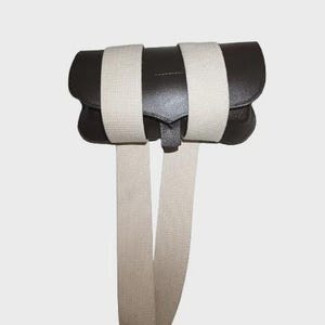 Revolutionary War-Style Brown Leather Cartridge Box with Cream Shoulder Belt