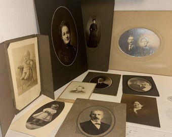 Vintage Photo Portrait Family Pictures Black & White Men, Women, Children