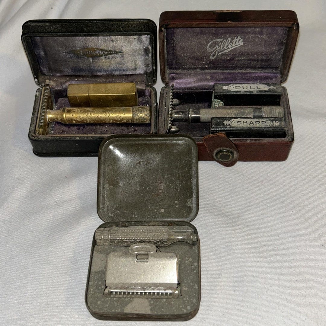 Gillette Razor In Case Vintage Gillette Razors in Case With Blades F1 - Etsy