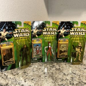 Star Wars POTJ Qui Gon Jinn Jedi träningsutrustning, Aurra Sing Sandtrooper Figures