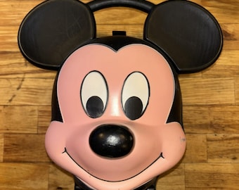 Vtg Walt Disney Mickey Mouse Head Aladdin No Thermos Hard Plastic Lunch Box 9.5"