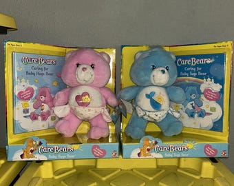 Ositos Cariñositos de Peluche Rosa y Azul con Libro Vintage