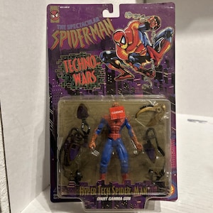 1996 ToyBiz Spiderman Marvel Hyper Tech Spider-Man with Giant Gamma Gun Figure image 1