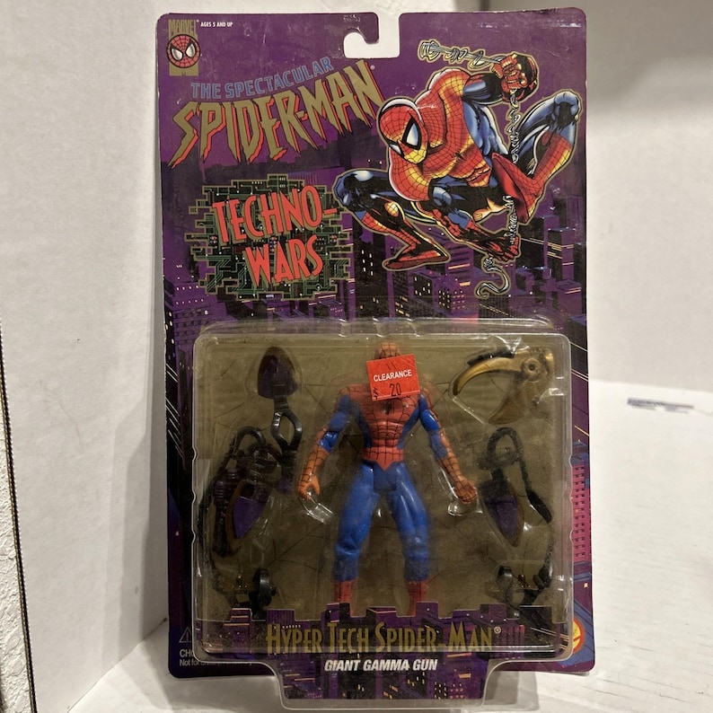 1996 ToyBiz Spiderman Marvel Hyper Tech Spider-Man with Giant Gamma Gun Figure image 1