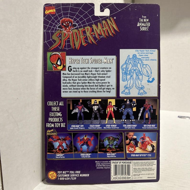 1996 ToyBiz Spiderman Marvel Hyper Tech Spider-Man with Giant Gamma Gun Figure image 4