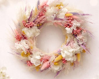 Frühlingskranz aus Trockenblumen Naturkranz– Osterkranz Pastell – Türkranz & Wanddeko – Handgemachter Blumenkranz – Boho Deko Frühling