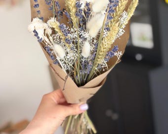 Trockenblumenstrauß Muttertag Geschenk – Pastellfarben Lavendel | Handgemachte Deko | ca. 30 cm Deko Tischdeko
