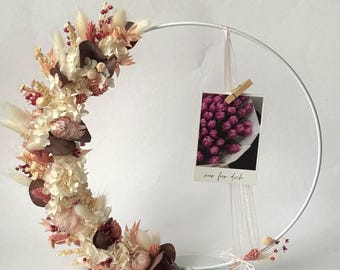 Trockenblumen Blumenring 30 cm – Wanddeko Innenbereich, mit Clip für Foto, Boho Deko Tischdeko , Geschenk Hochzeit
