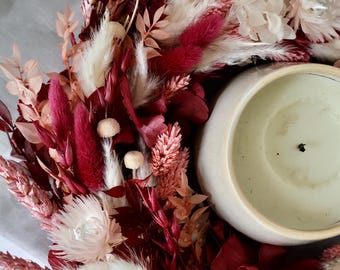 Tischskranz aus Trockenblumen | Handgemachter Kranz in Rosé & Bordeaux | deko | Türkranz Geschenk ehwige Blumen